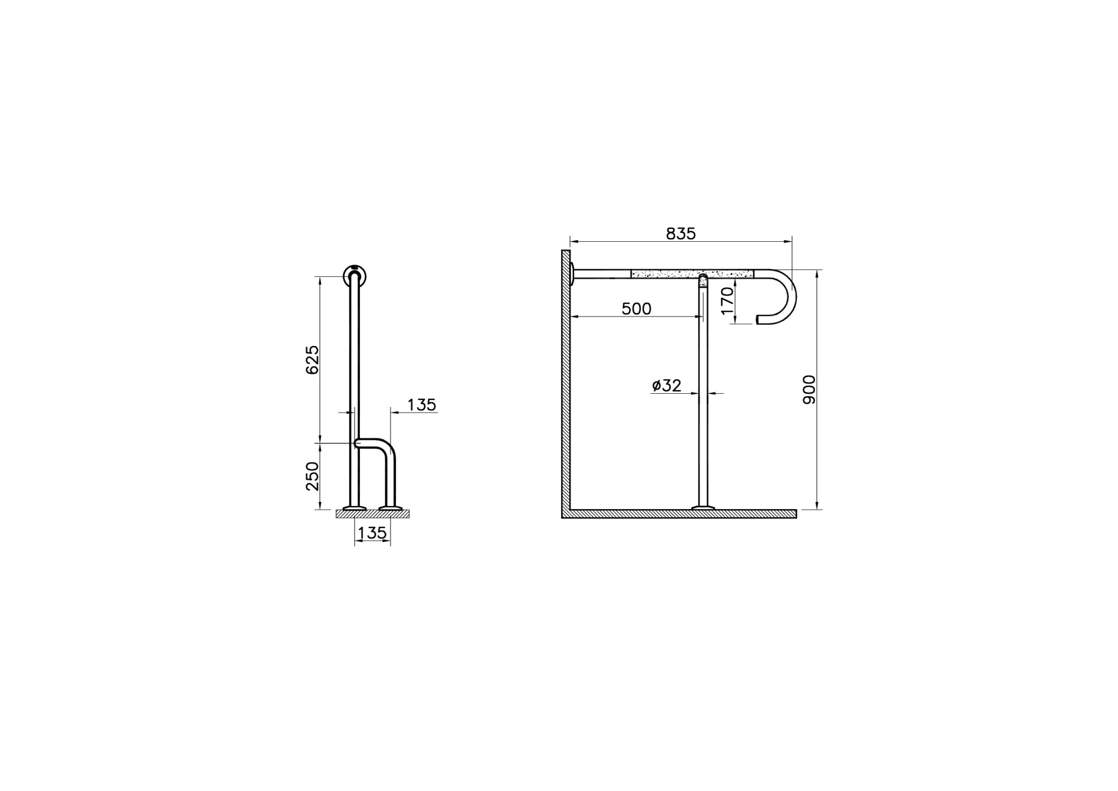 Поручень опорный напольный под углом 90°