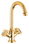 OLIMP-LS2-03/24-O Смеситель на раковину с донным клапаном, золото, ручки золото