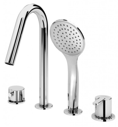 LEAF-BVDM4-ST Смеситель на борт ванны с выдвижным душем и переключателем Исполнение: Сатин 