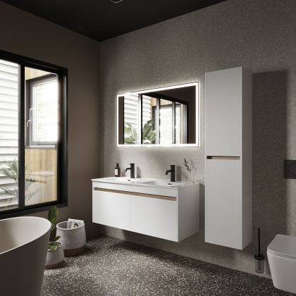 Тумба подвесная SANCOS Smart 1190х450х500, 4 ящика оснащенными доводчиками, белый глянец , арт. SM120-2W Тумба подвесная SANCOS Smart 1190х450х500, 4 ящика оснащенными доводчиками, белый глянец , арт. SM120-2W