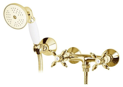 NOSTALGIA-D-01-Bi Смеситель для душа с ручным душем, шлангом и держателем Исполнение: Хром Ручка ручного душа:Белая  NOSTALGIA-D-01-Bi Смеситель для душа с ручным душем, шлангом и держателем Исполнение: Хром Ручка ручного душа:Белая