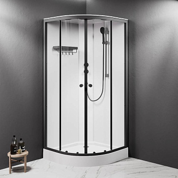 W94C-401-090BT X-Joy кабина душевая  90x90, 1/4 круга,  профиль мат.черный, стекло прозрачное