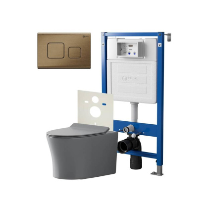 Сет: Система инсталляции Point Элемент для подвесного унитаза PN45120 + Клавиша смыва для инсталляции Point Афина, бронза брашированная, PN44041BB + Унитаз подвесной Point Вега безободковый, сер мат, PN41711GM Сет: Система инсталляции Point Элемент для подвесного унитаза PN45120 + Клавиша смыва для инсталляции Point Афина, бронза брашированная, PN44041BB + Унитаз подвесной Point Вега безободковый, сер мат, PN41711GM