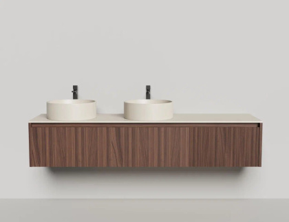 Подвесная тумба Domino 2000, шпон, для двух раковин, с фрезеровкой