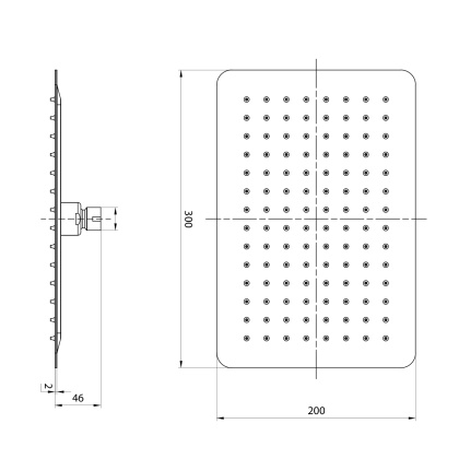 Лейка душевая верхняя, прямоугольная, 30х20см, нерж. сталь/графит