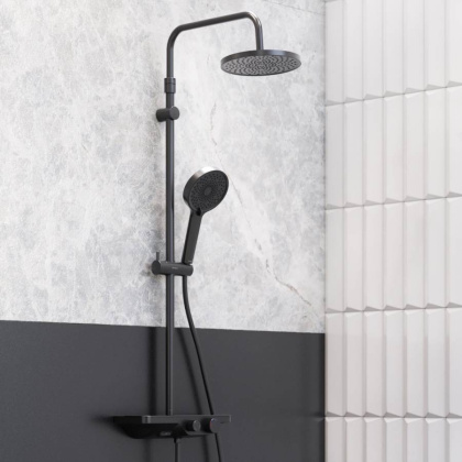 947730300 Apollo душевая система с ванно-душевым смесителем-полкой, Черный