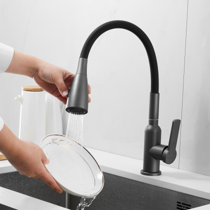 Смеситель для кухни латунь, оружейная сталь S843T-1