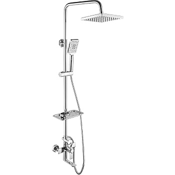 Смеситель термостатический Rossinka RS50-46 для ванны и душа с регулируемой высотой штанги, поворотным изливом и лейкой "Тропический дождь"