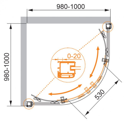 ANIMA-W-R-2-90-C-Cr-IV Душевой уголок