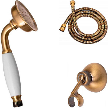 LIRA-M-DEF2-02-Bi Ручной душ со шлангом 150 см. и держателем, бронза, ручка белая