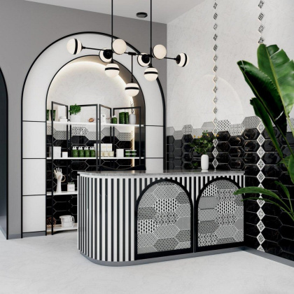 Декор 4 HGD\A483\35006 Келуш Черный/Белый (34см*14см*6,9мм) (10шт/0,476м2) Орнамент, шт