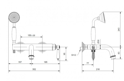 APHRODITE-VDM-01-Bi Смеситель для ванны и душа однорычажный в комплекте с ручным душем Исполнение: Хром, Ручки: Белая  APHRODITE-VDM-01-Bi Смеситель для ванны и душа однорычажный в комплекте с ручным душем Исполнение: Хром, Ручки: Белая