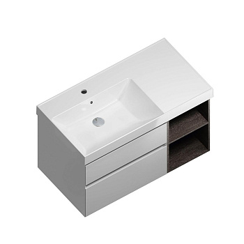 Тумба CUBO левая подвесная с ящиками 90, белая глянцевая-древесная CU.90lh\WHT