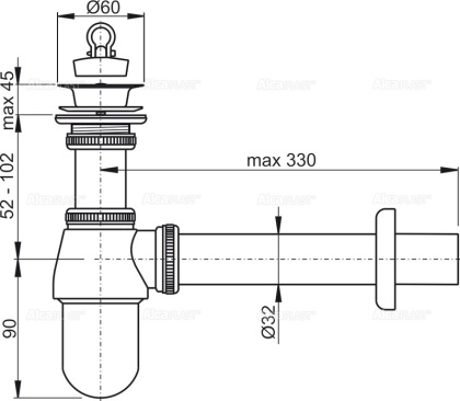 Сифон для умывальника DN32 с донным клапаном 5/4", металл