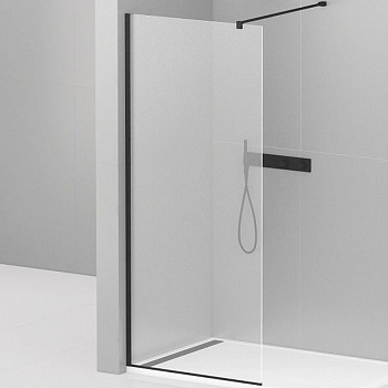 LIBERTA-L-1-105-120-C-NERO Душевая перегородка с односторонним входом, стекло прозрачное, профиль чёрный, 1050x1200x1950 мм