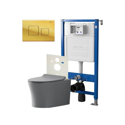 Сет: Система инсталляции Point Элемент для подвесного унитаза PN45120 + Клавиша смыва для инсталляции Point Афина, золото, PN44041G + Унитаз подвесной Point Вега безободковый, сер мат, PN41711GM Сет: Система инсталляции Point Элемент для подвесного унитаза PN45120 + Клавиша смыва для инсталляции Point Афина, золото, PN44041G + Унитаз подвесной Point Вега безободковый, сер мат, PN41711GM