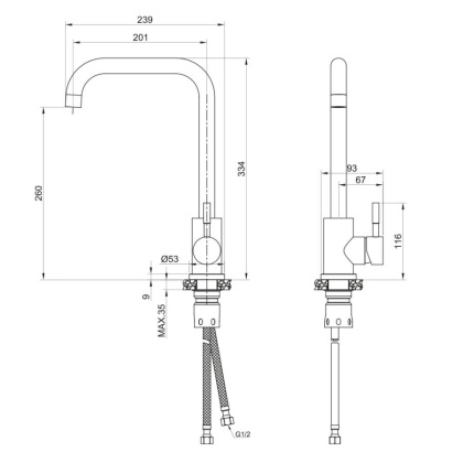 Смеситель д/кухни нержавеющая сталь BALEAR, арт.13435-2BL