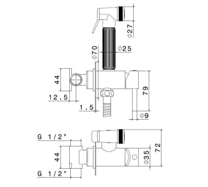 Гигиенический душ со смесителем, хром, 27721KM.21.018 Гигиенический душ со смесителем, хром, 27721KM.21.018