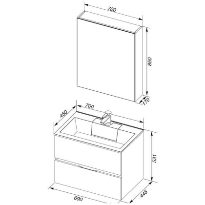 Мебель для ванной Aquanet Алвита 70 серый антрацит
