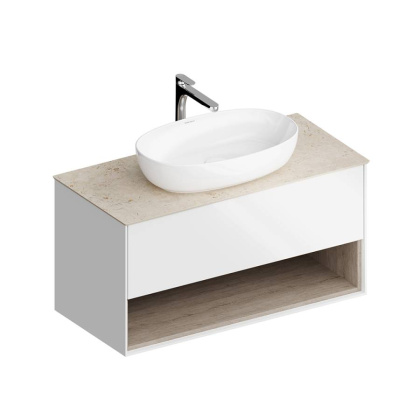 Тумба PLAZA Modern подвесная с ящиком и полкой 100, белая PLB.M.100.1\WHT