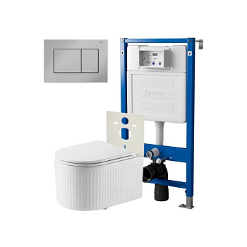 Сет: Система инсталляции Point Элемент для подвесного унитаза PN45120 + Клавиша смыва для инсталляции Point Ника, хром, PN44081C + Унитаз подвесной Point Деметра безободковый, белый, сиденье дюропласт, микролифт быстросъемн PN41121