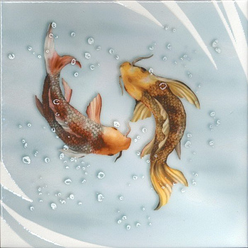 Декор VT\A471\5009 Чудо-озеро 4 белый, голубой (20см*20см*6,9мм) (10шт/0,4м2) Рыбы, шт