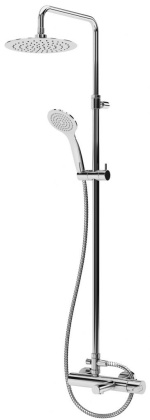 LEAF-CVDA-23-L-01 Душевая стойка телескопическая, с изливом с верхним и ручным душем, верхний душ диаметр 230 мм АБС пластик, исполнение Хром