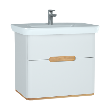 Шкаф  Sento с раковиной, с 2 ящиками, 80 см, с LED подсветкой, цвет матовый белый ( ножки 61069 заказываются отдельно )