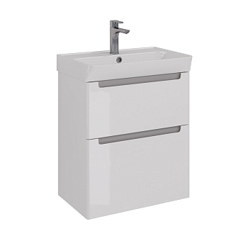 Тумба Lemark BUNO 60см под 1 раковину, подвесная/напольная, 2 ящика, цвет корпуса, фасада: Белый глянец