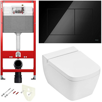 Комплект установки подвесного унитаза: модуль, панель TECEnow черная глянцевая, унитаз TECEone Комплект установки подвесного унитаза: модуль, панель TECEnow черная глянцевая, унитаз TECEone