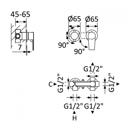 NAUTIC-VDIM3-M-BIO Встраиваемый однорычажный смеситель для душа с поворотным переключателем на 3 выхода Исполнение: Белый матовый  NAUTIC-VDIM3-M-BIO Встраиваемый однорычажный смеситель для душа с поворотным переключателем на 3 выхода Исполнение: Белый матовый
