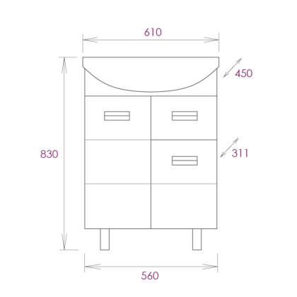 Тумба Onika Балтика 60 напольная, белая, с ящиком (ум. Балтика 60)