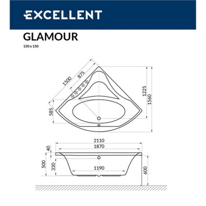 Ванна EXCELLENT Glamour 150x150 "LINE" (бронза) Ванна EXCELLENT Glamour 150x150 "LINE" (бронза)