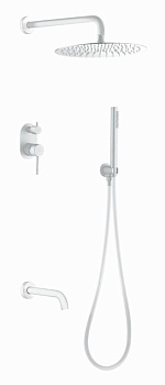 Смеситель встроенный + верхний+ ручной душ и изливом Uno. Matt White Смеситель встроенный + верхний+ ручной душ и изливом Uno. Matt White