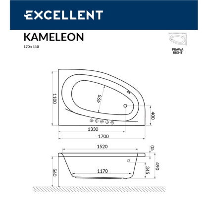 Ванна EXCELLENT Kameleon 170x110 (правая) "ULTRA" (бронза) Ванна EXCELLENT Kameleon 170x110 (правая) "ULTRA" (бронза)