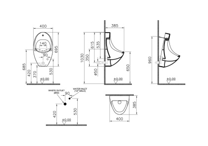 Писсуар Arkitekt с сенсорным смывом, питание от батарейки Писсуар Arkitekt с сенсорным смывом, питание от батарейки