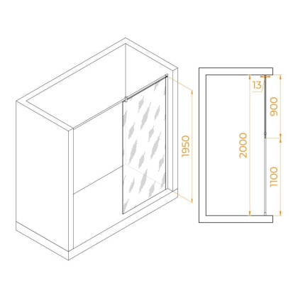 Душевая перегородка  90*195 RGW WA-034 Хром/Матовое/8 мм (Easy)