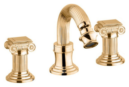 OLIMP-BBS2-03/24-Sw Смеситель для биде на три отверстия с донным клапаном, золото, ручки Swarovski