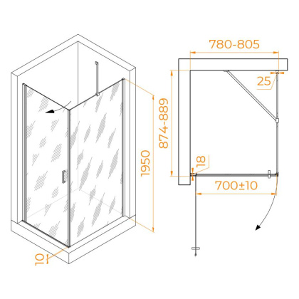 Душевой уголок RGW LE-034 (LE-003 + Z-14) 800x900