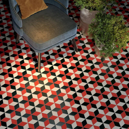 Декор 2 VT\A284\SG1010 Кальсада Черный/Белый/Красный (12см*10,4см*7мм) (45шт/0,561м2) Шестиугольник, шт