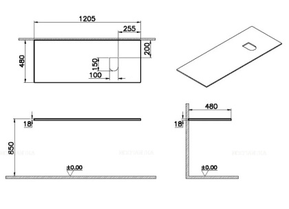 Столешница 120 см, левосторонняя, темный вяз