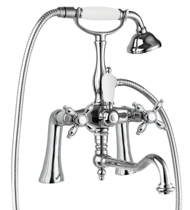 NOSTALGIA-PBV2-01-Bi Смеситель на борт ванны с поворотным изливом и ручным душем Исполнение: Хром, Ручки: Белый  NOSTALGIA-PBV2-01-Bi Смеситель на борт ванны с поворотным изливом и ручным душем Исполнение: Хром, Ручки: Белый