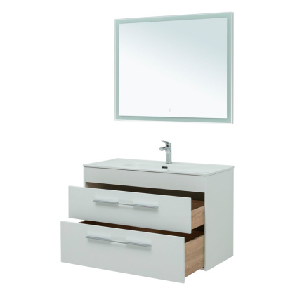 Мебель для ванной Aquanet Августа 100 белый (ручка хром, раковина Flat)