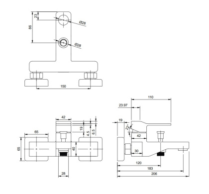 Смеситель для ванны OMNIRES SLIDE SL7730CR (хром)