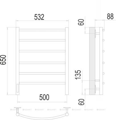Полотенцесушитель Terminus Классик П6 500х650 левый электро Полотенцесушитель Terminus Классик П6 500х650 левый электро