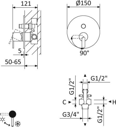 LEAF-VDIM-SS Встраиваемый однорычажный смеситель Исполнение: Sunset 