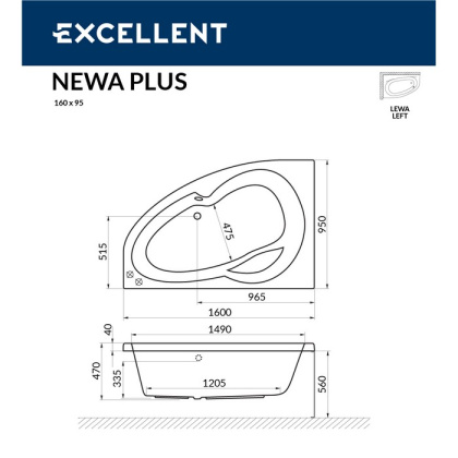 Ванна EXCELLENT Newa 160x95 (левая) "NANO" (хром) Ванна EXCELLENT Newa 160x95 (левая) "NANO" (хром)