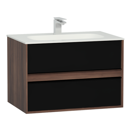 Шкаф Metropole 80 см с раковиной Infinit из искусственного камня, c 2мя ящиками,  цвет сливовое дерево, фасад черное акриловое стекло