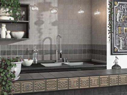 Плитка настенная 1300H Дегре серый тёмный (9,8см*9,8см*7мм) (8шт/0,922м2) из 12 частей, м2