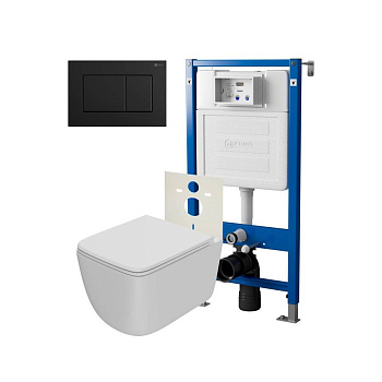 Сет: Система инсталляции Point Элемент для подвесного унитаза PN45120 + Клавиша смыва для инсталляции Point Ника, черная матовая, PN44081BM + Унитаз подвесной Point Меркурий безободковый, сиденье дюропласт микролифт, быстросъем, белый матовый PN41831WM